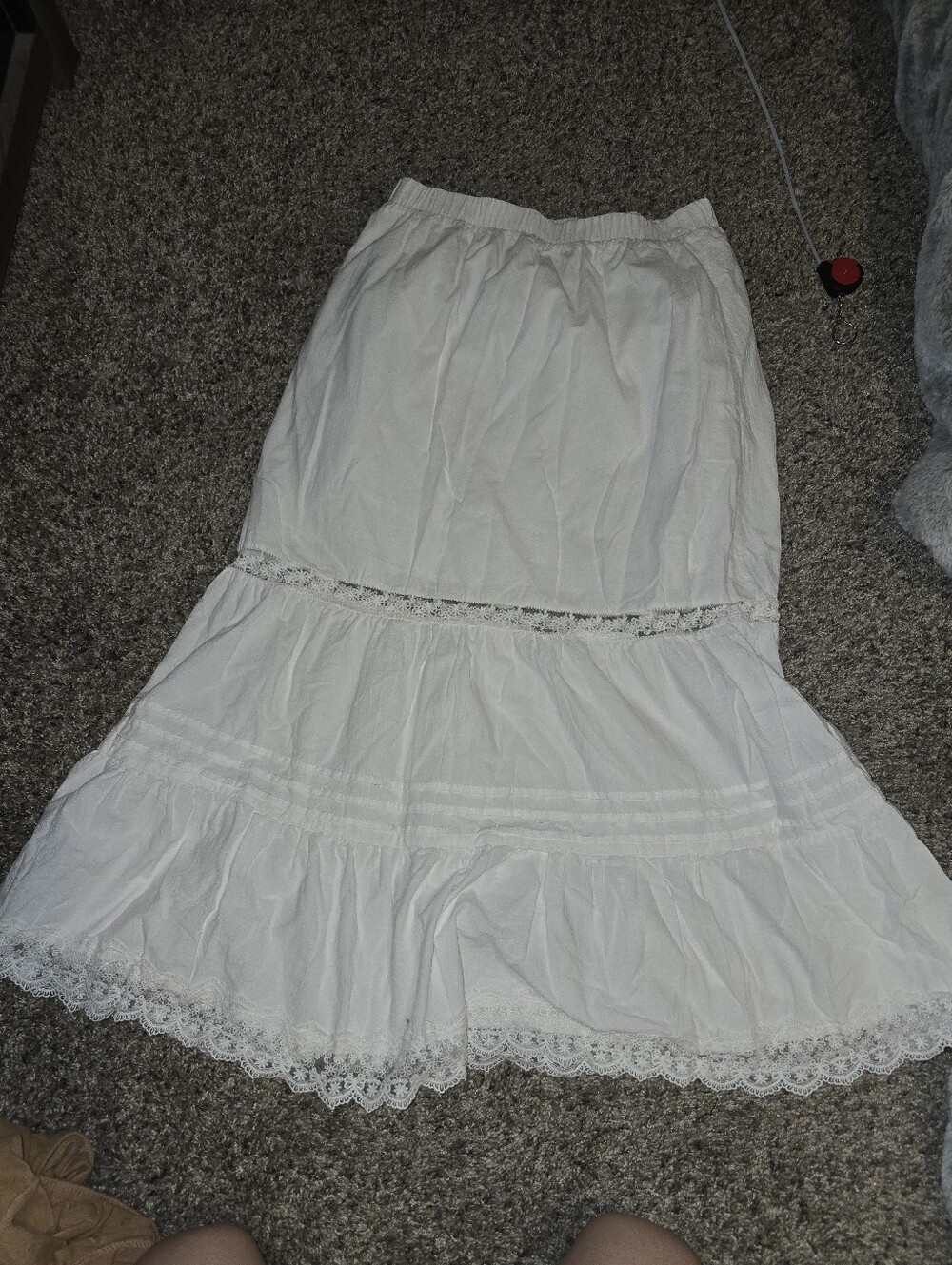 White Boho Lace Trim Maxi Skirt Small Beach  Summer Midi Old Money Stitch And Pi - Picture 4 of 8